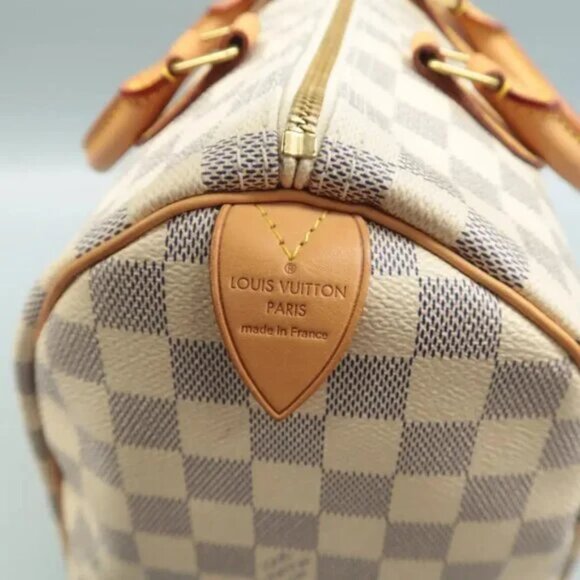 100% Authentic Louis Vuitton Speedy 30 White Damier Azur Canvas Tote - Picture 9 of 12